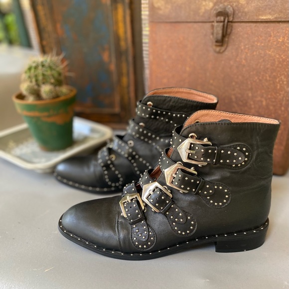Studded strappy Black Ankle Boots - Picture 1 of 7